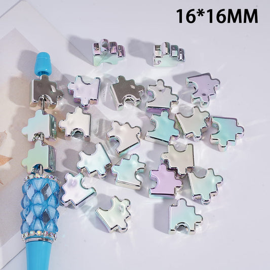 Laser Galaxy Iridescent Holographic Metallic Silver Color Small Jigsaw Puzzle Pieces Acrylic Beads, 16*16MM