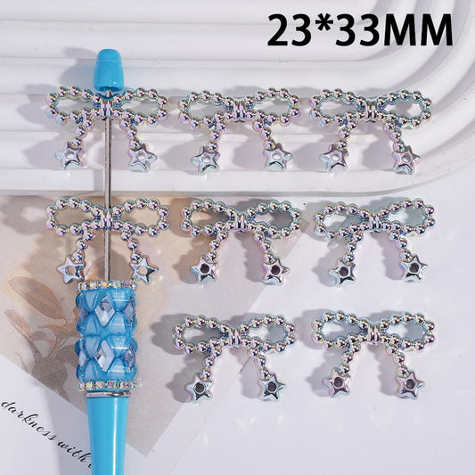 Acrylic Beads Laser Galaxy Iridescent Holographic Metallic Silver Color Bowtie with Pendant Star, 23*33MM