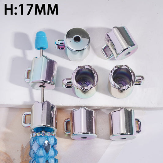 Laser Galaxy Iridescent Holographic Metallic Silver Color Teacup Acrylic Beads, Height 17MM