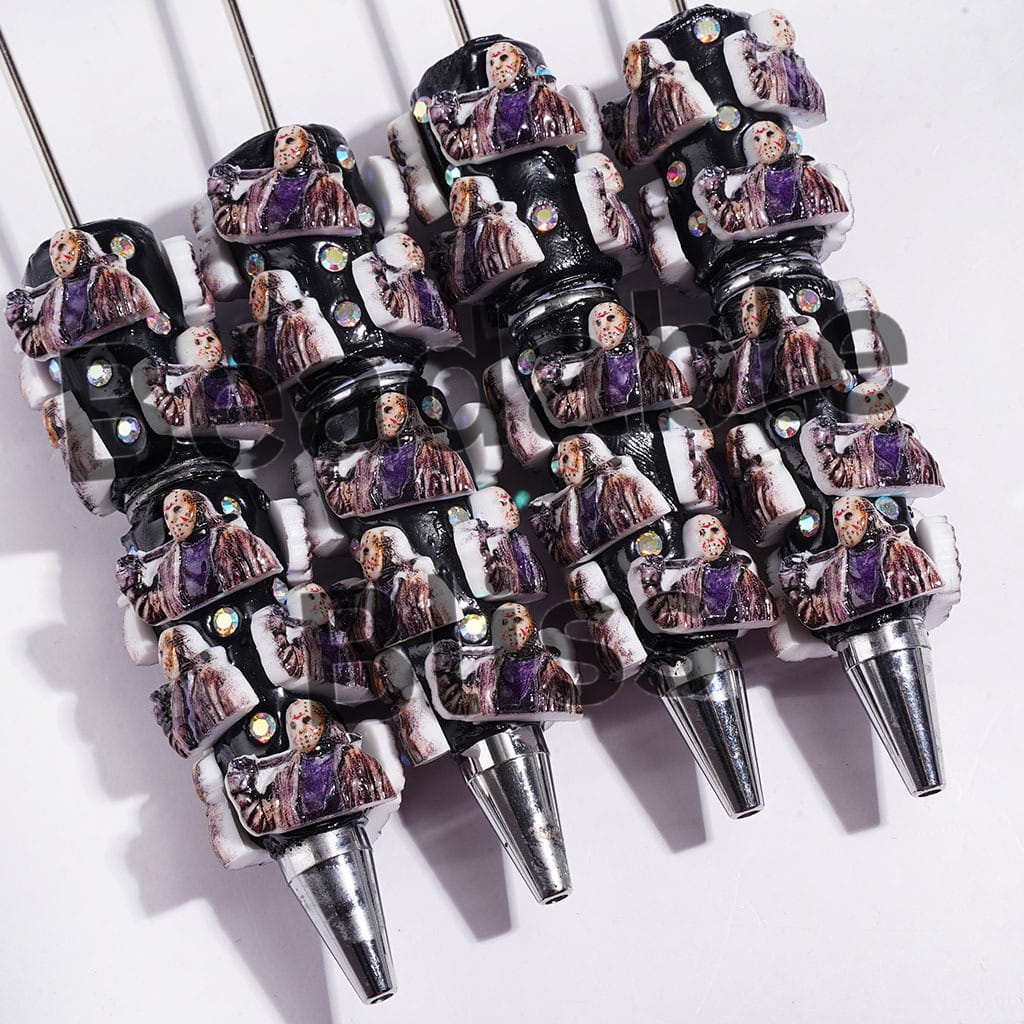 Beadable Clay Pens with Killer Character with Hockey Mask and AB Rhinestones