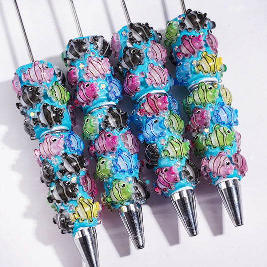 AB Rhinestones and Assorted Colors Semi-Clear Ugly Fish with Glitter Beadable Clay Pens