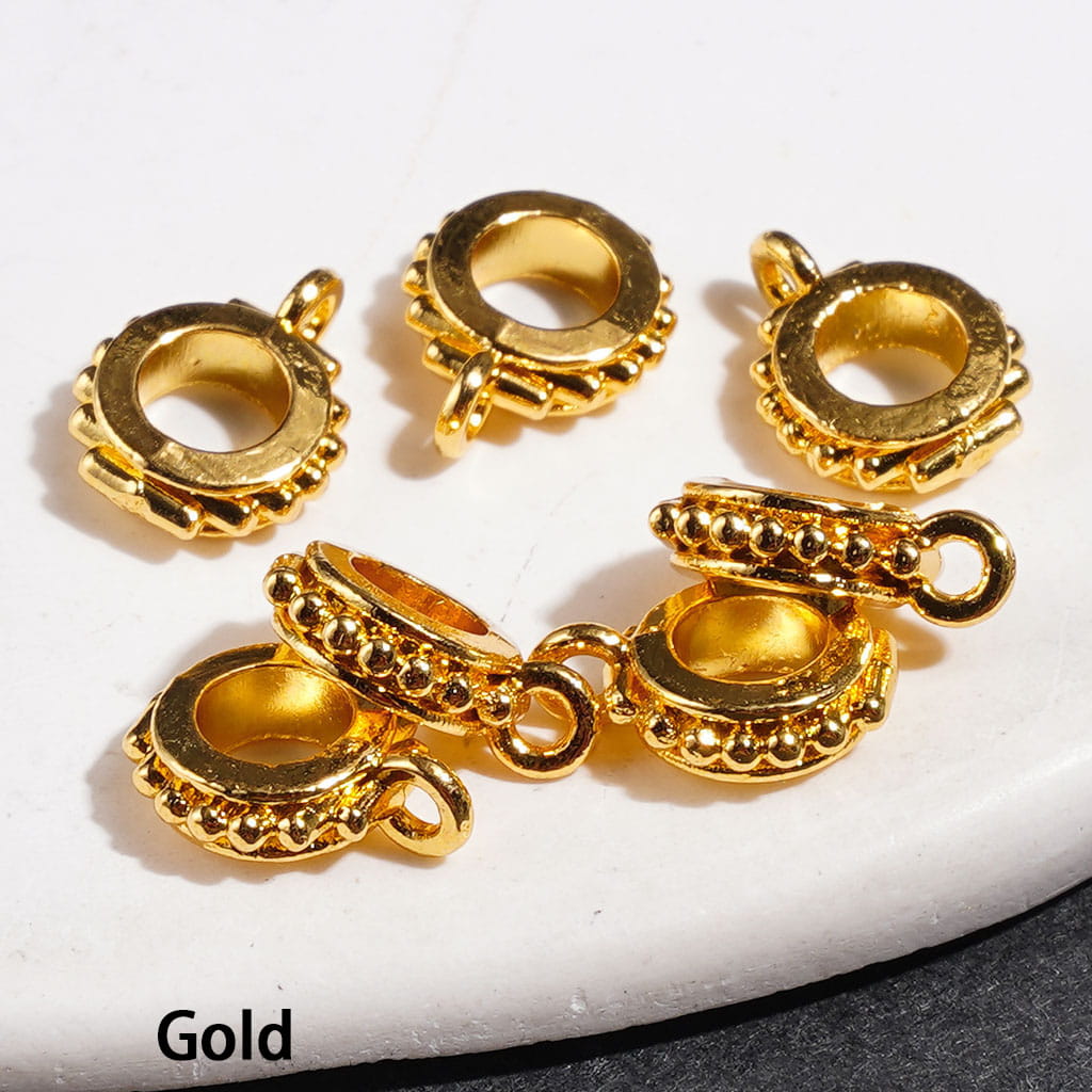 Alloy Bail Loop Beads, Flower Edged Hollow Round Beads Design for Hanging Charms or Pendants, Jewelry Accessories 8*10MM Gold and Silver