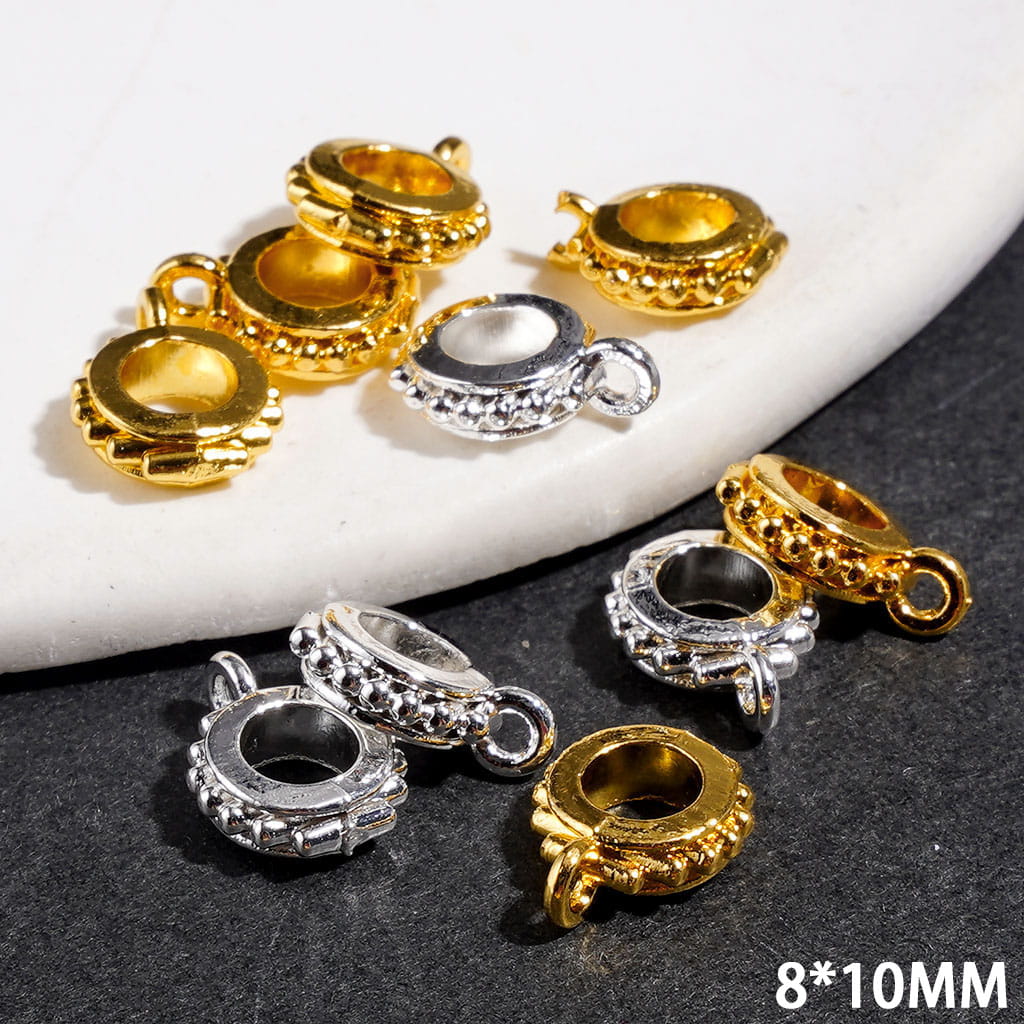 Alloy Bail Loop Beads, Flower Edged Hollow Round Beads Design for Hanging Charms or Pendants, Jewelry Accessories 8*10MM Gold and Silver