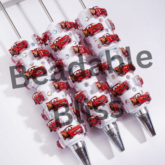 Beadable Clay Pens with Sports Car Character and AB Rhinestones
