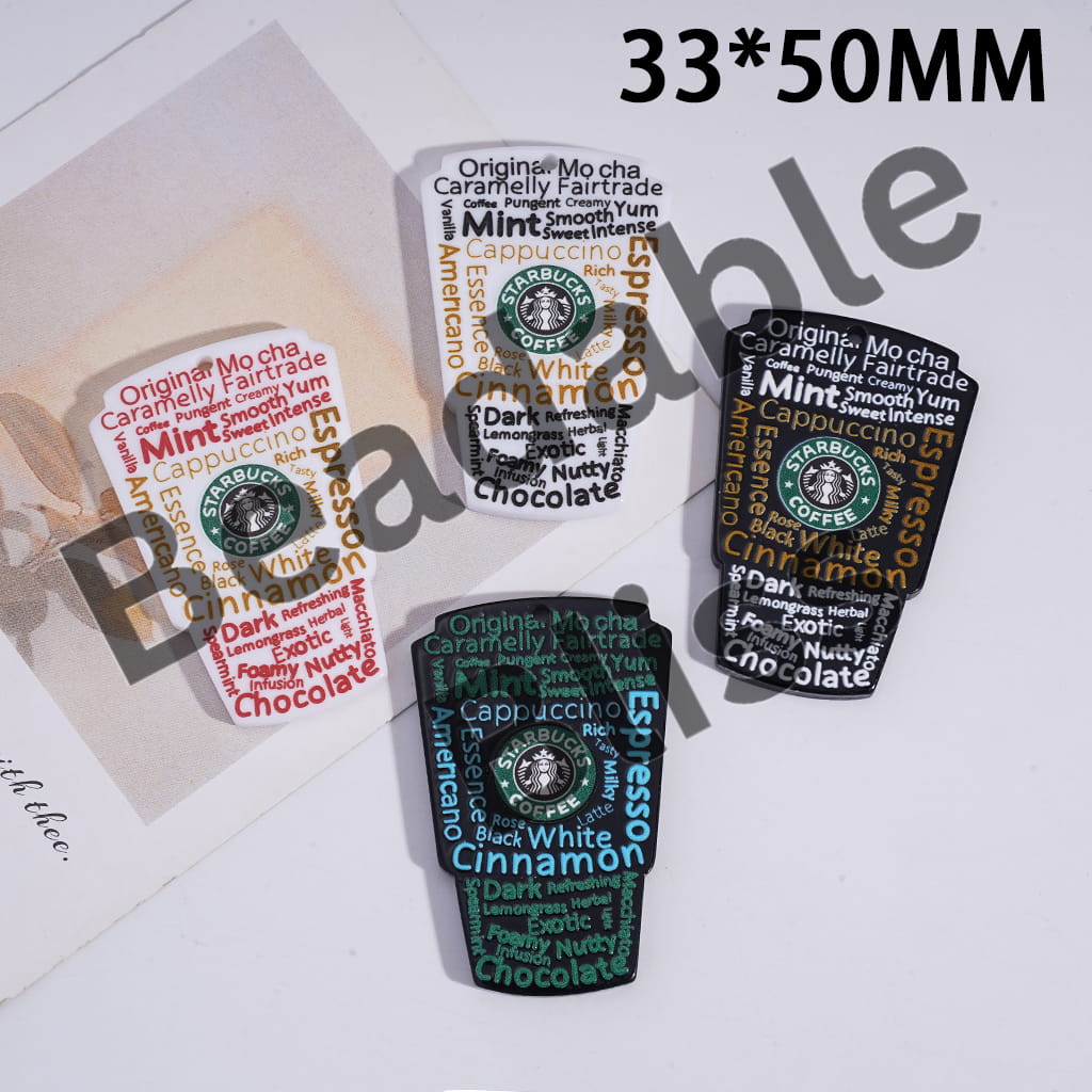 Starbucks cup-shaped stickers with text on a white background