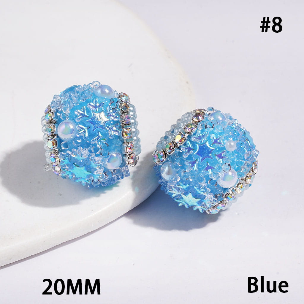 Handmade Acrylic Sugar Beads with Cone Shaped Rhinestones, UV-Coated Snowflake Star and Half-Shell White Pearl, AB Rhinestone and White Pearl Chains, 20MM Multi-Color