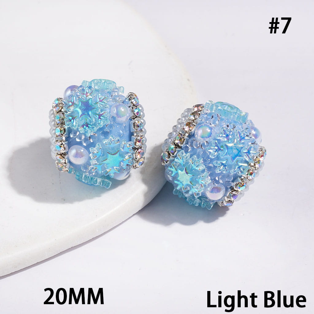Handmade Acrylic Sugar Beads with Cone Shaped Rhinestones, UV-Coated Snowflake Star and Half-Shell White Pearl, AB Rhinestone and White Pearl Chains, 20MM Multi-Color