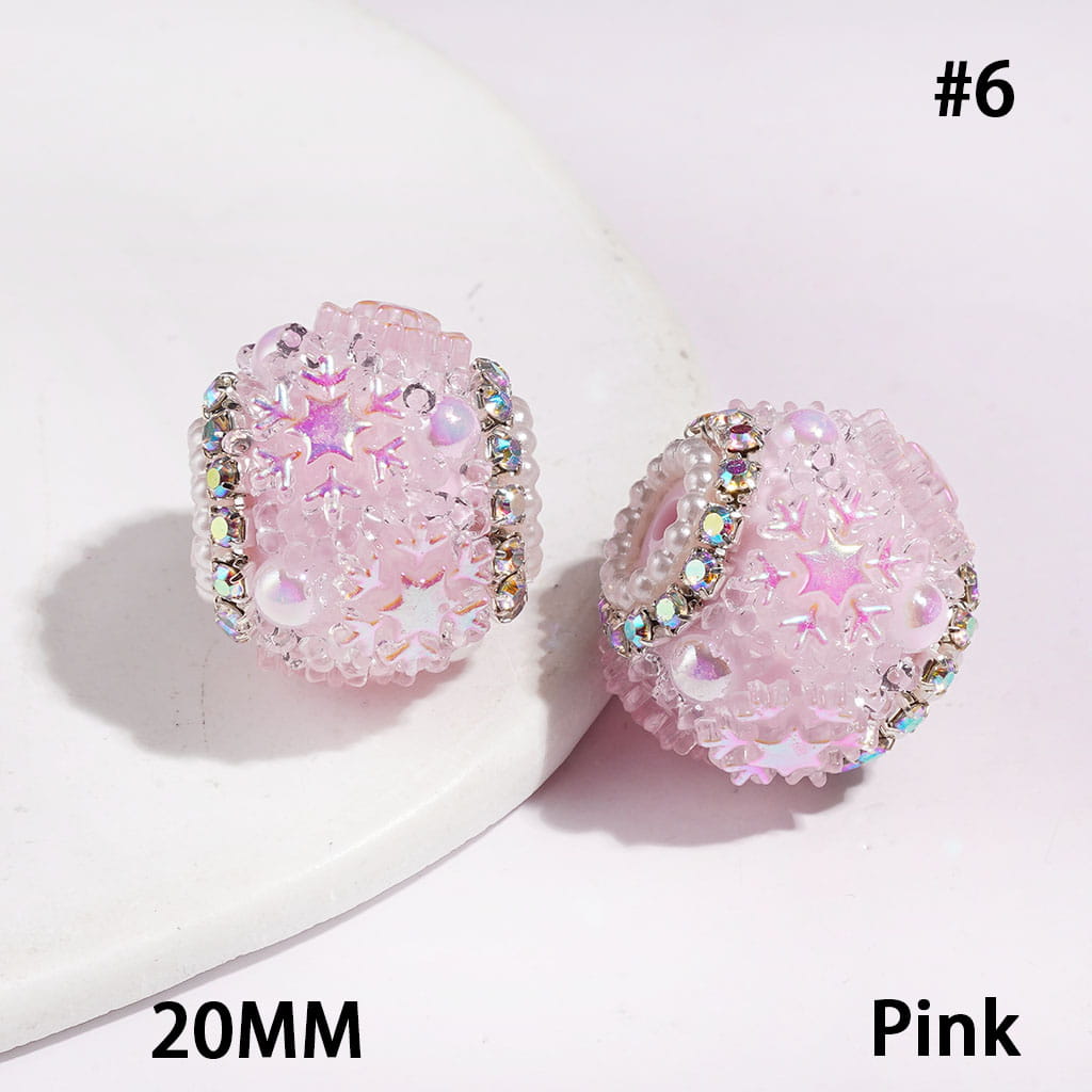 Handmade Acrylic Sugar Beads with Cone Shaped Rhinestones, UV-Coated Snowflake Star and Half-Shell White Pearl, AB Rhinestone and White Pearl Chains, 20MM Multi-Color