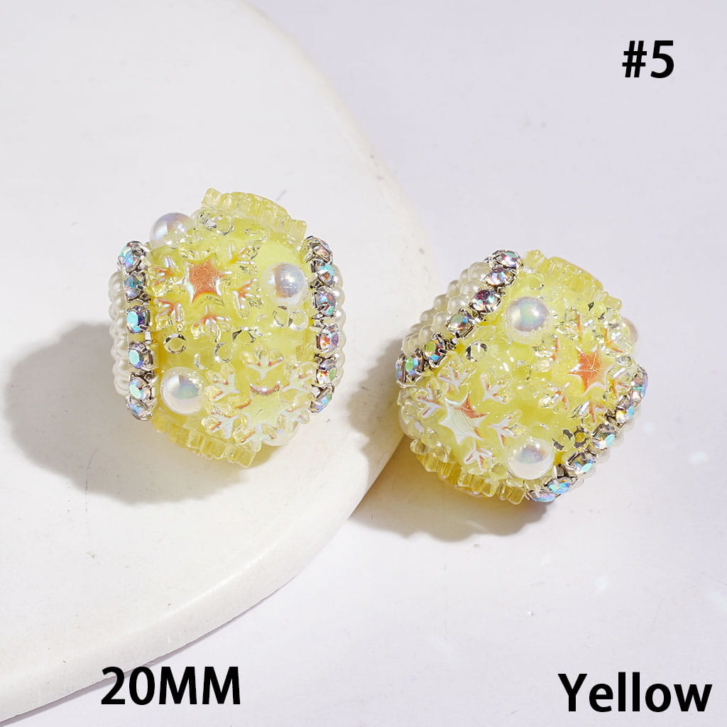 Handmade Acrylic Sugar Beads with Cone Shaped Rhinestones, UV-Coated Snowflake Star and Half-Shell White Pearl, AB Rhinestone and White Pearl Chains, 20MM Multi-Color