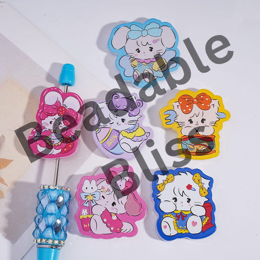 Acrylic Beads Japanese Sweet Girl Illustration Animal Series, Random Mix