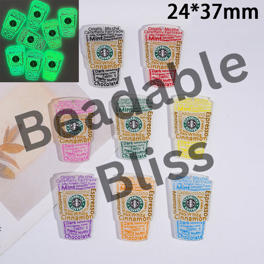 Acrylic Charm Pendant Luminous Coffee Cup Series in Various Colors, 24*37MM, Translucence, Random Mix