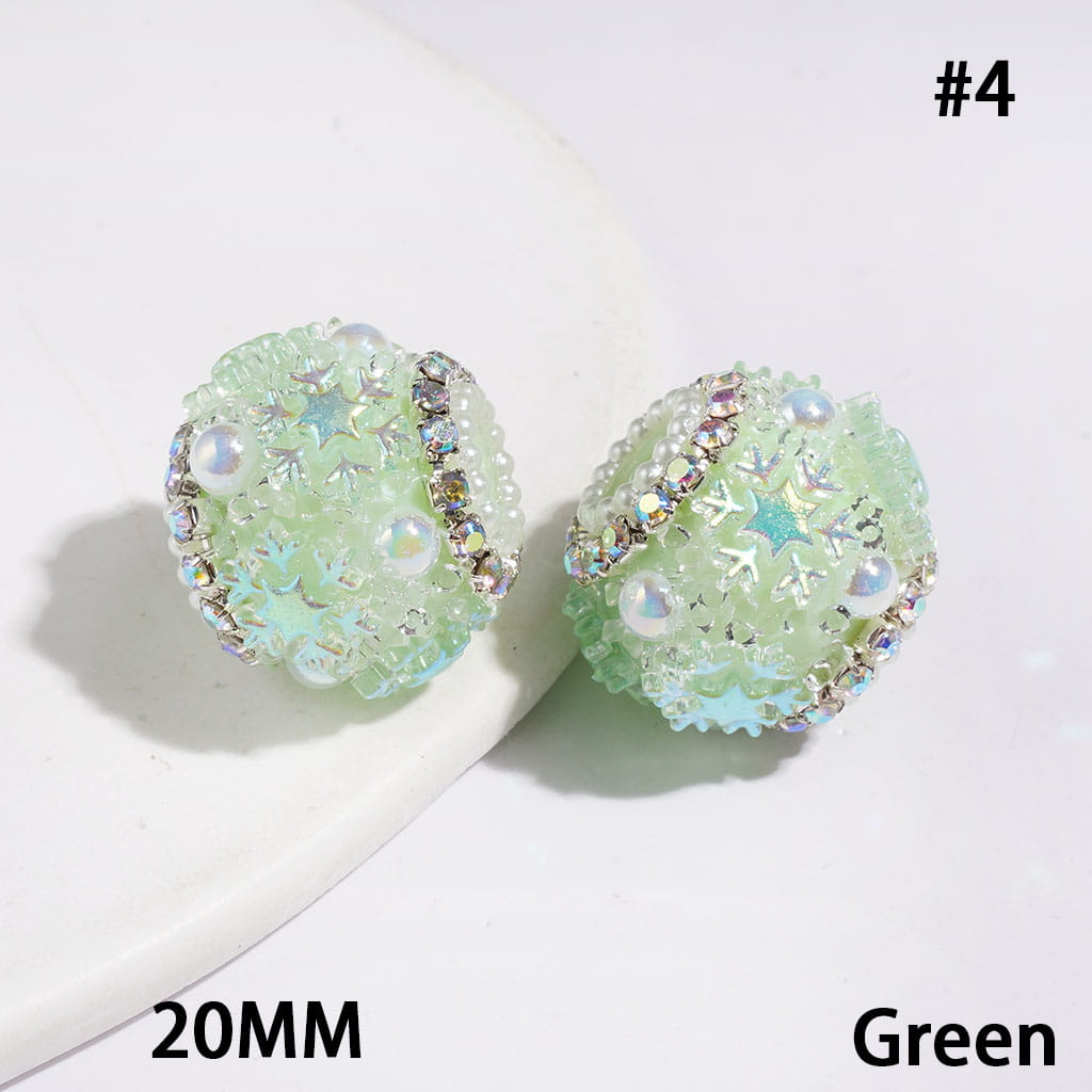 Handmade Acrylic Sugar Beads with Cone Shaped Rhinestones, UV-Coated Snowflake Star and Half-Shell White Pearl, AB Rhinestone and White Pearl Chains, 20MM Multi-Color