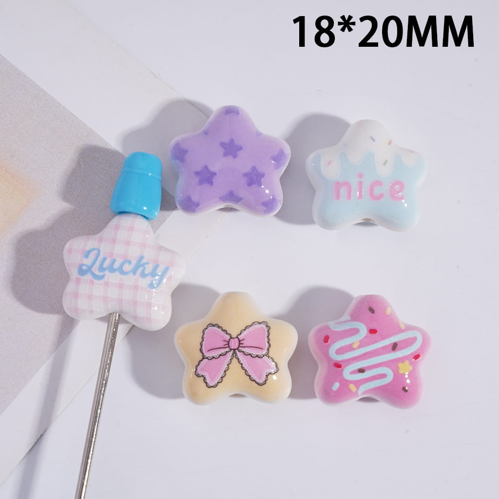 Acrylic Beads Five-Pointed Star Shape in Sweet Style, 18*20MM, Random Mix