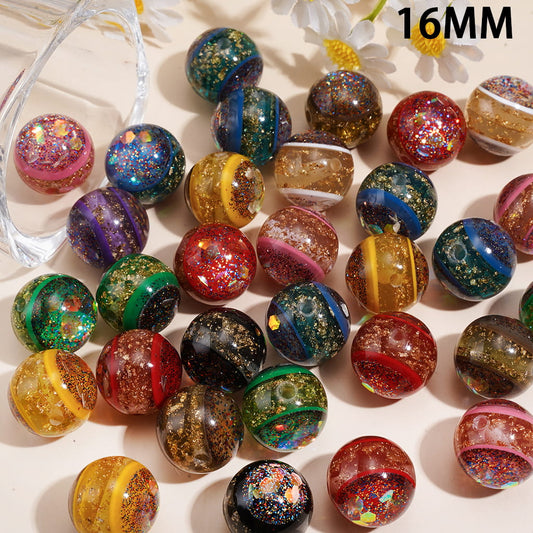 Holographic Gold Foil Paper & Glitter Filled Acrylic Beads for Bracelets or Necklaces, 16MM, Random Mix