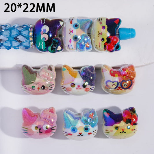 Acrylic Beads UV Coating Cute Cat Head in Assorted Designs, 20*22MM, Random Mix