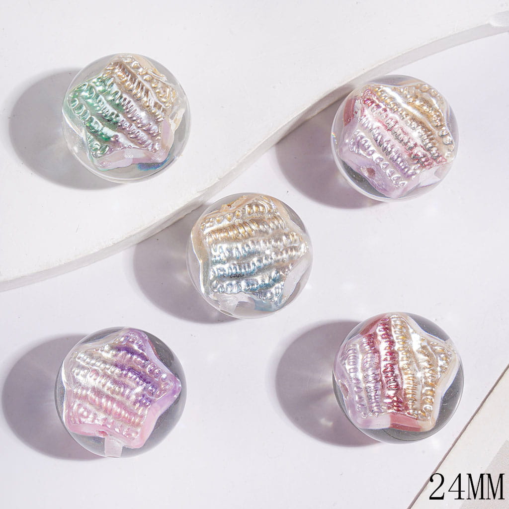 Acrylic Beads for Bracelets with Gradient Five-Pointed Star, Transparent, 24MM Multi-Color Random Mix