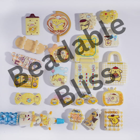 Acrylic Beads Pendant Yellow Dog with Beret Prints in Various Designs, Random Mix