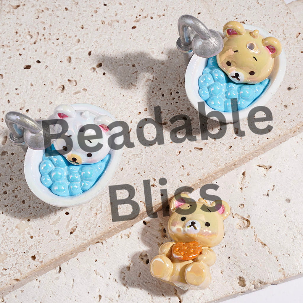 Soft PVC Rubber Beads UV-Coated Cute Bear in Diverse Style, Random Mix