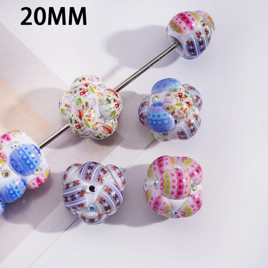 Clay Beads with Colorful Eggs Easter Theme and AB Rhinestones, 20MM, Random Mix