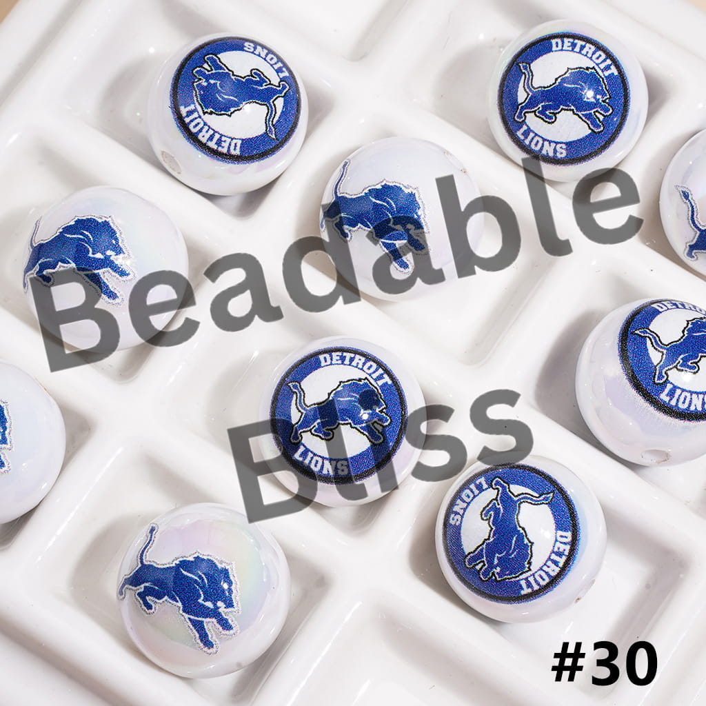 UV Coated USA American Football Teams Round Acrylic Beads (16MM)