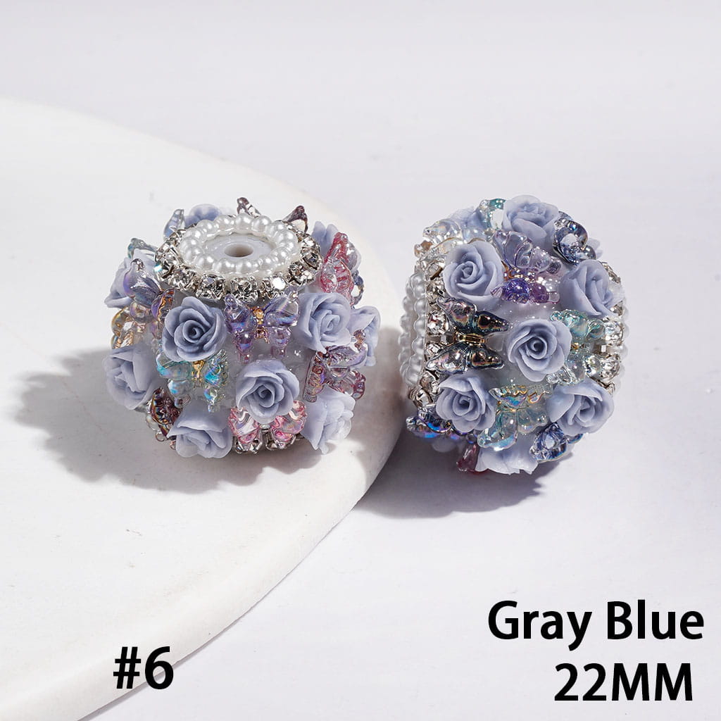 Handmade Acrylic Beads with Rose Flower Gradient Butterfly, Clear Rhinestone and White Pearl Chains, 22MM Multi-Color (Please Read the Description)