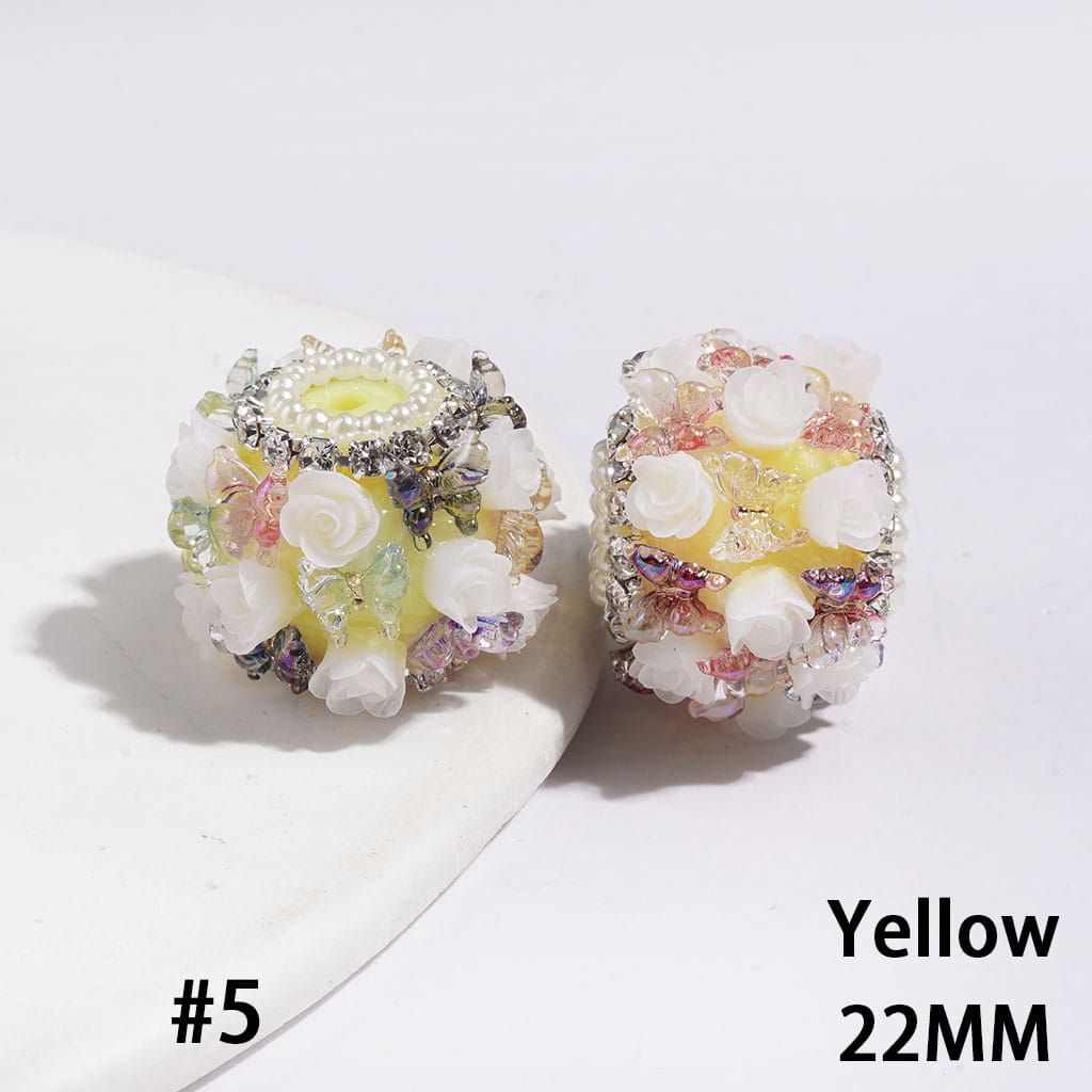 Handmade Acrylic Beads with Rose Flower Gradient Butterfly, Clear Rhinestone and White Pearl Chains, 22MM Multi-Color (Please Read the Description)