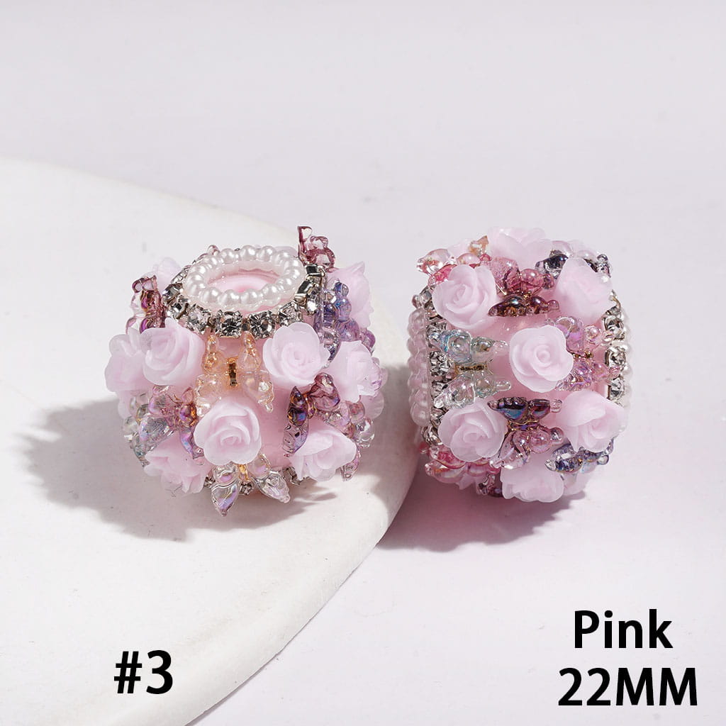 Handmade Acrylic Beads with Rose Flower Gradient Butterfly, Clear Rhinestone and White Pearl Chains, 22MM Multi-Color (Please Read the Description)