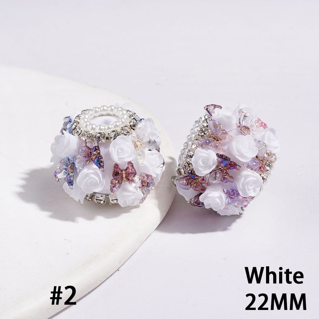 Handmade Acrylic Beads with Rose Flower Gradient Butterfly, Clear Rhinestone and White Pearl Chains, 22MM Multi-Color (Please Read the Description)