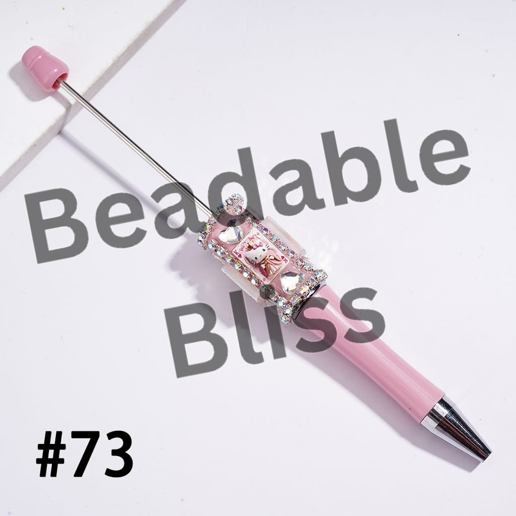 Beadable Pens w Poker-Themed Cute Cat Character Print, Shiny Clear Heart Rhinestones & AB Rhinestone Chains