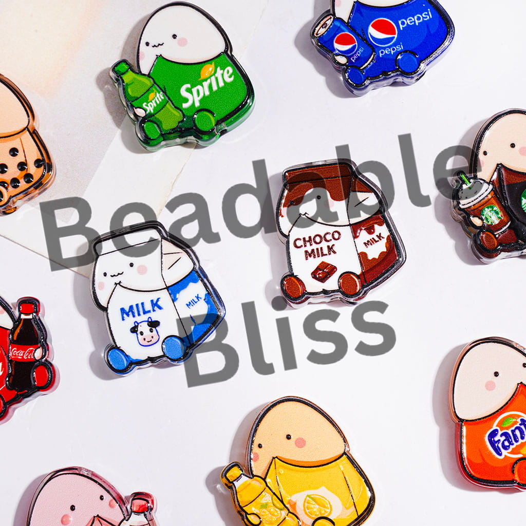 Semi-Clear Acrylic Beads Soda Carbonated Soft Drinks & Coffee & Milk & Bubble Tea, Exclusive Man Theme, Random Mix