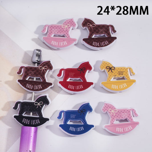 Acrylic Beads Rocking Horse Series in Solid Color, 24*28MM, Random Mix