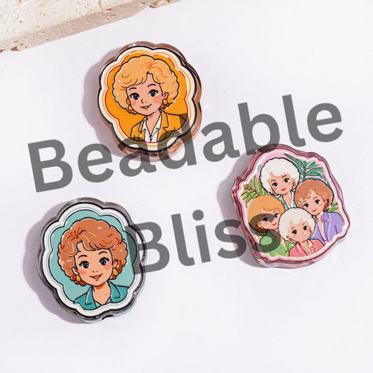 Acrylic Beads American Classic Comedy Golden Women Characters Series, Semi-Clear, Random Mix