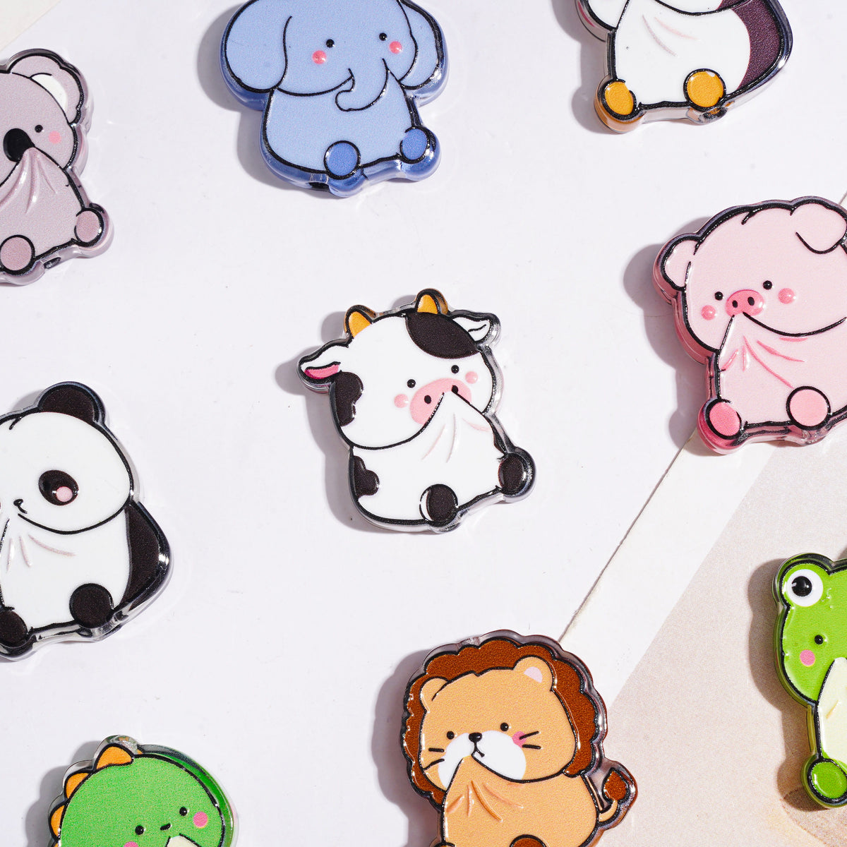 Acrylic Beads Pig Dairy Cattle Chick Panda Lion Frog Penguin Elephant Koala Crocodile, Random Mix