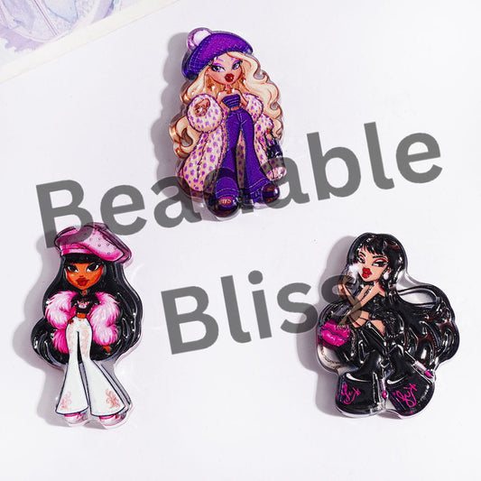 Acrylic Beads Gothic Style Doll in Purple Series, Random Mix