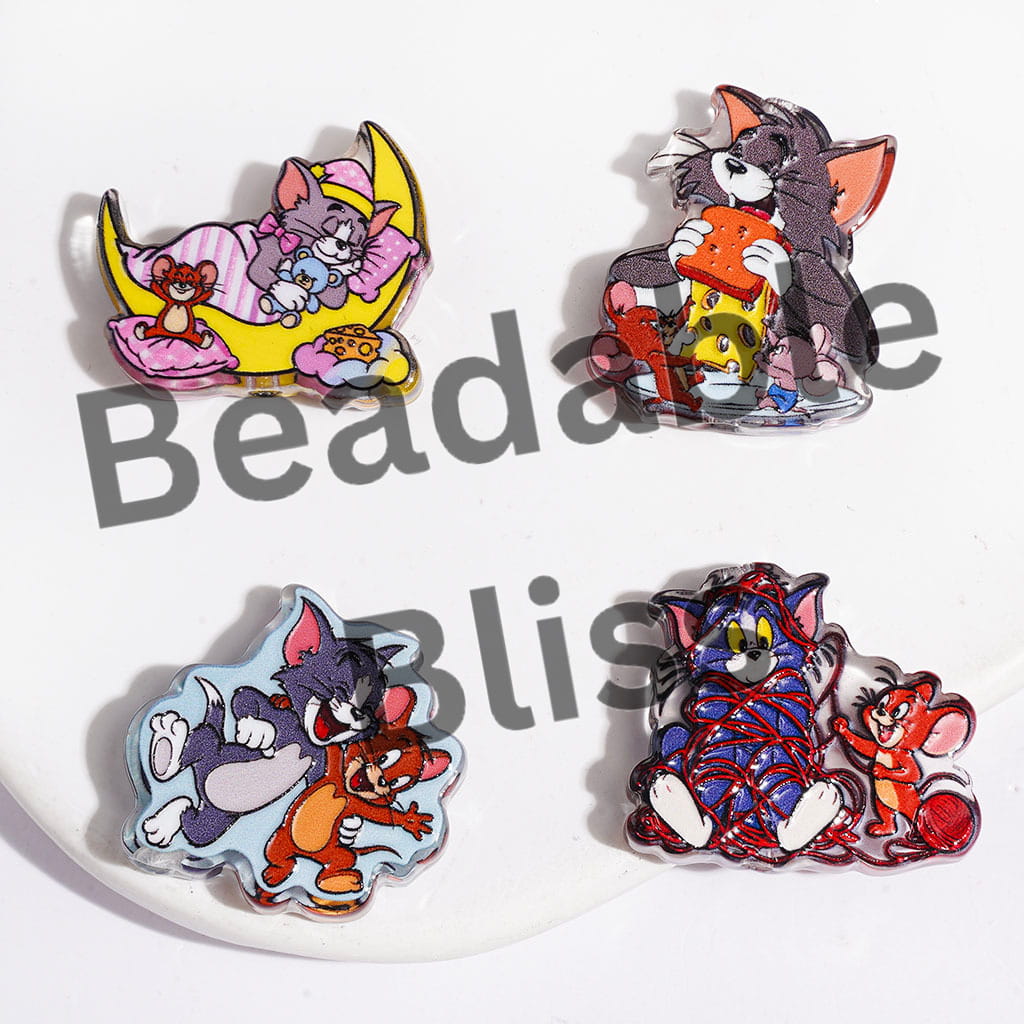 Acrylic Beads Funny Cat and Mouse Character Series, Semi-Clear, Random Mix