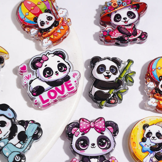 Acrylic Beads Cute Cartoon Panda in Diverse Style, Random Mix
