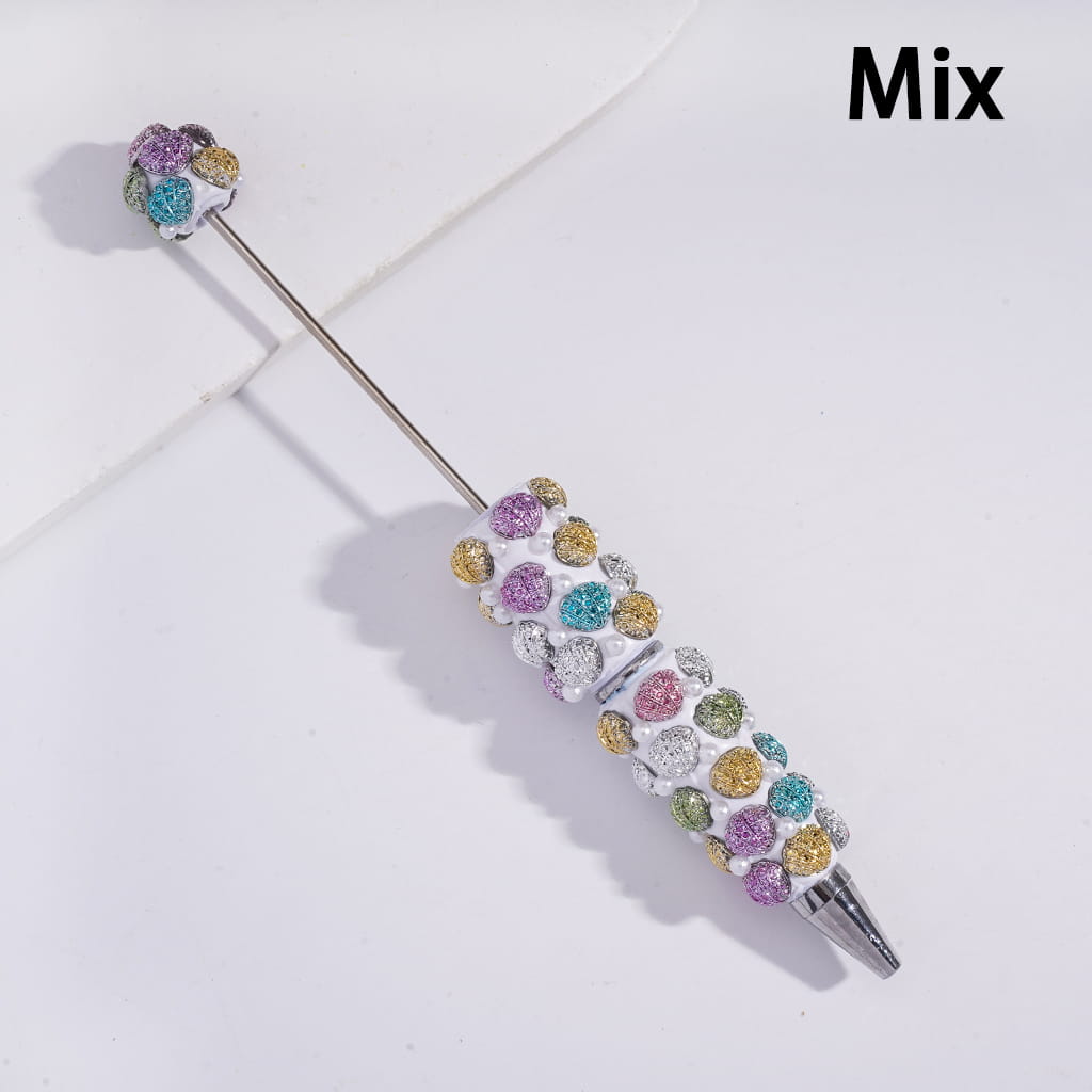 Beadable Clay Pens with Bling Bling Sea Shells and White Pearls Series, Multi-Color