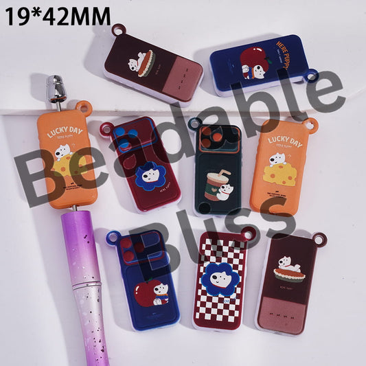 Acrylic Beads Pendant Mini Phone Series with Various Animal Dog Pattern, 19*42MM, Random Mix