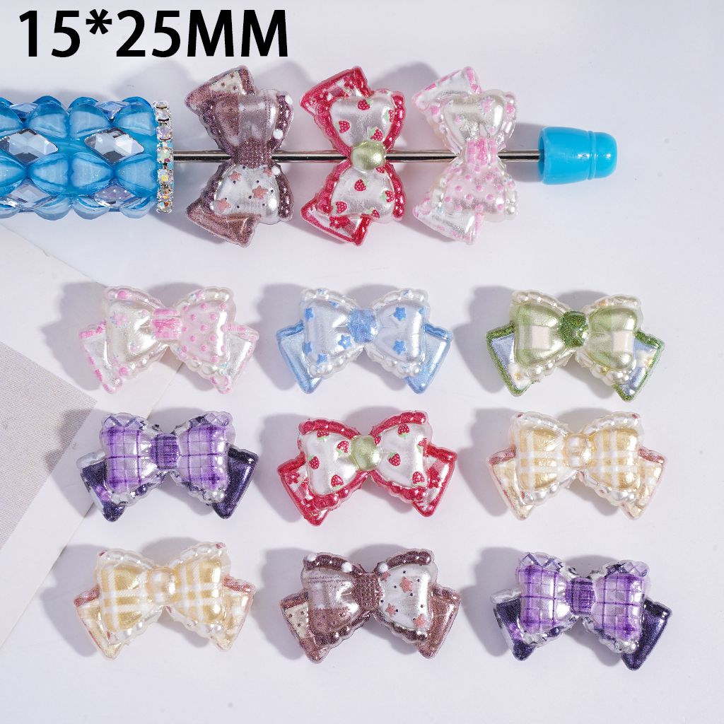 Acrylic Beads Bowtie Shape in Various Style, 15*25MM, Random Mix