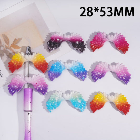 Acrylic Beads Ombre Double Color Angel's Wings, 28*53MM, Random Mix