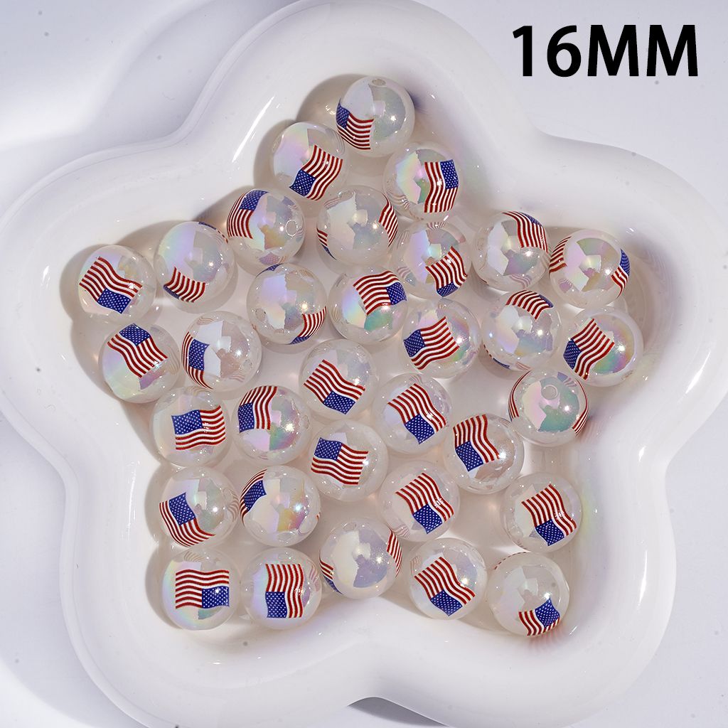 Acrylic Beads for Bracelets UV Coating with American Flag Pattern, 16MM