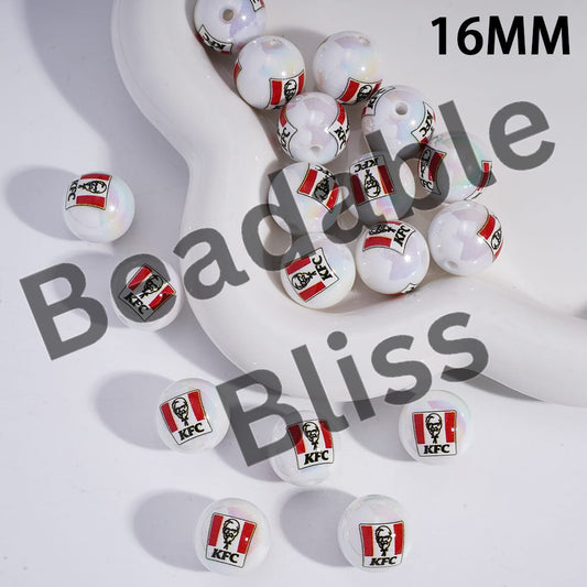 Acrylic Beads for Bracelets UV Coating with Originator Portrait Fast Food Series, 16MM