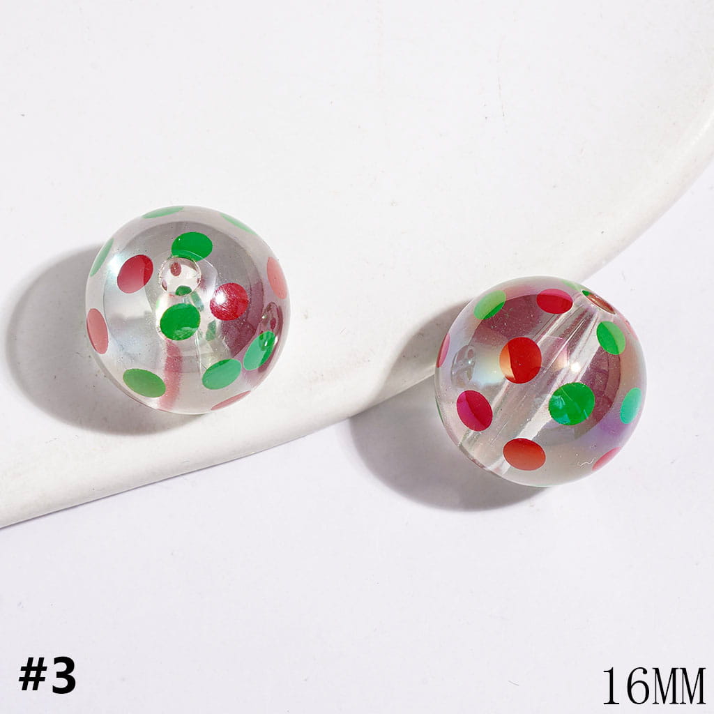 Christmas Clear Acrylic Beads for DIY Bracelets or Necklets, with Red & White & Green Polka Dots, Three Style