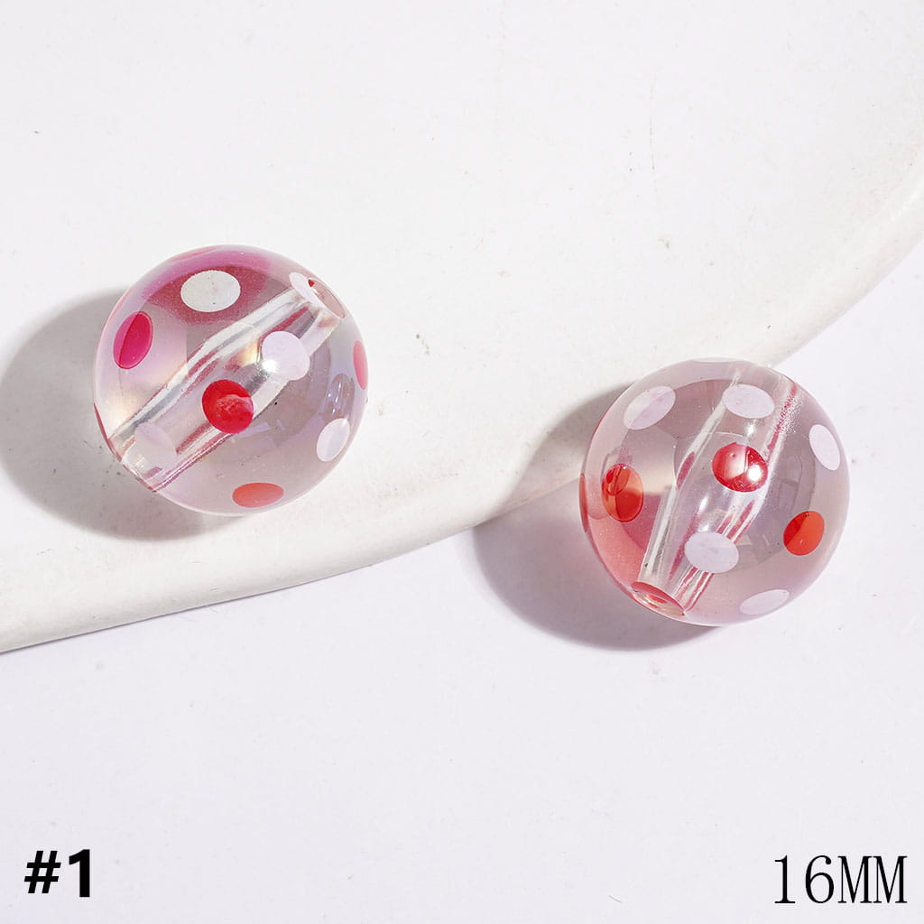 Christmas Clear Acrylic Beads for DIY Bracelets or Necklets, with Red & White & Green Polka Dots, Three Style