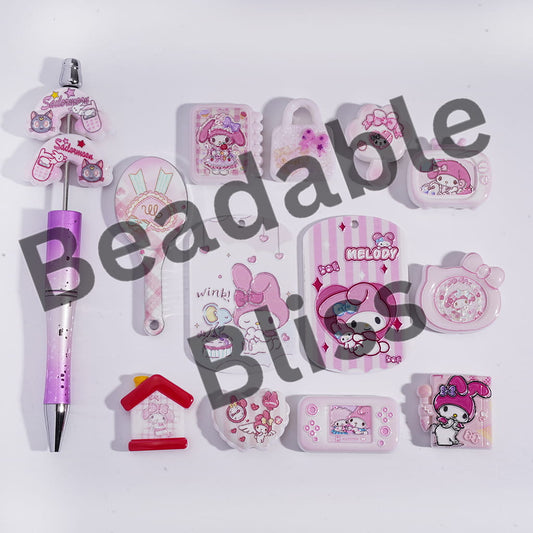 Collection of pink stationery items with cartoon characters on a white background, branded 'handsontosupply.com'.