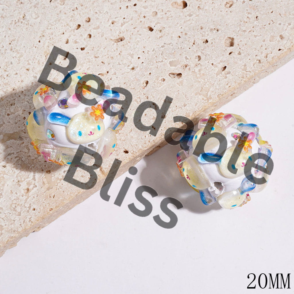 20MM - Clay Beads with AB Rhinestones and Glittery Sakura Bunny Head