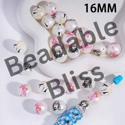 Acrylic Beads for Bracelets with American Singer-Songwriter Series, 16MM, Random Mix