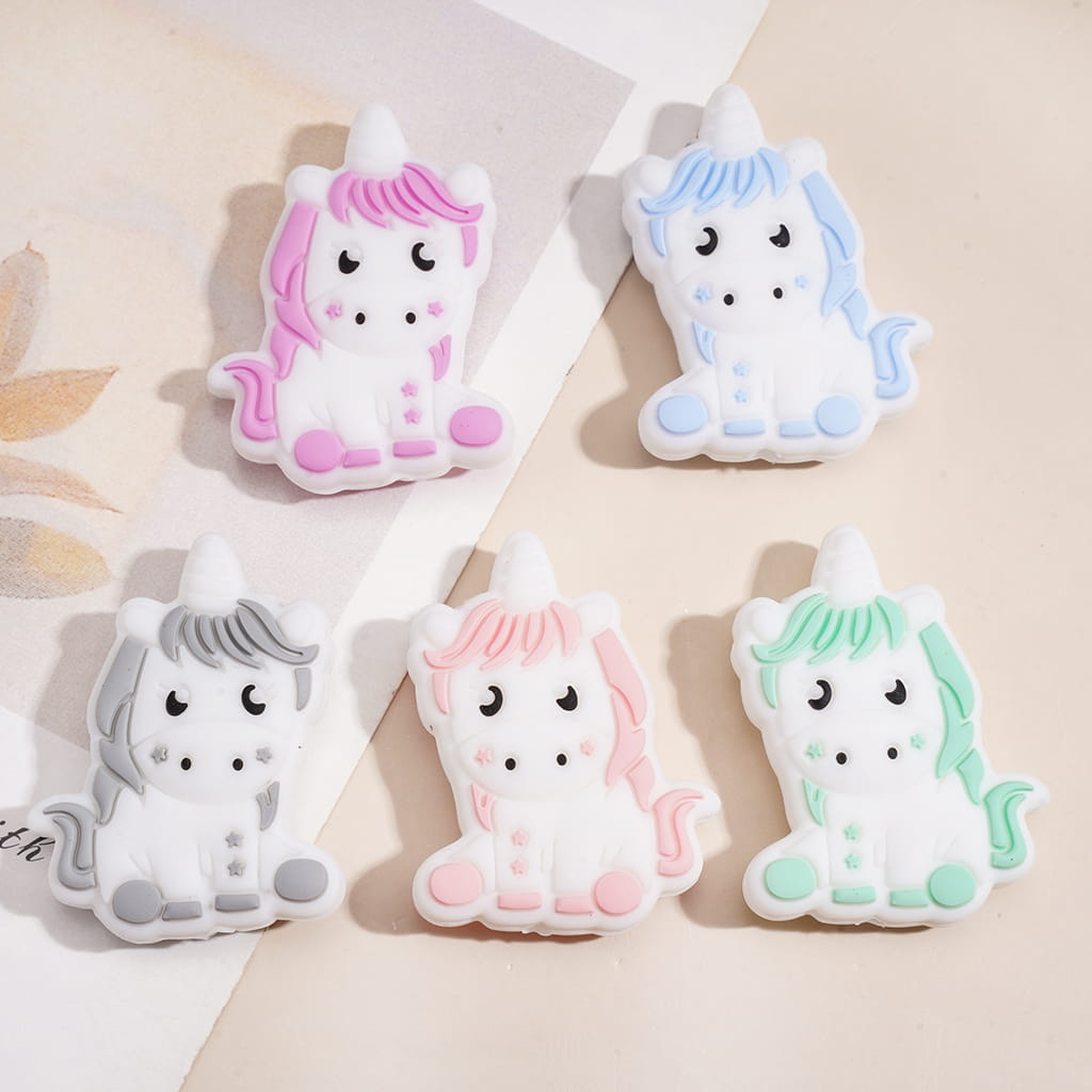 Cute Unicorn in Sitting Position Silicone Focal Beads, Multi-Color