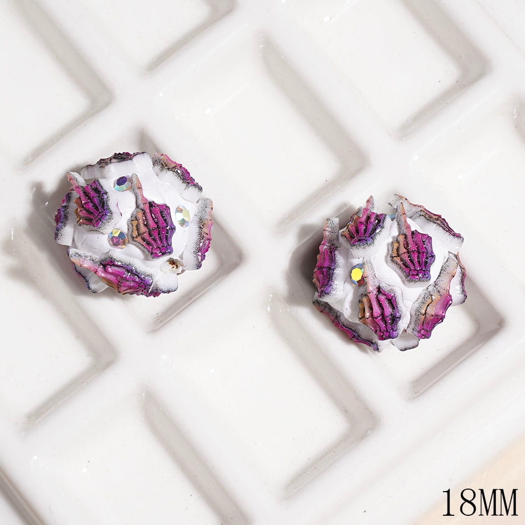 AB Rhinestones and Purple Skull Hand in Humor Gesture Clay Beads with, 18MM