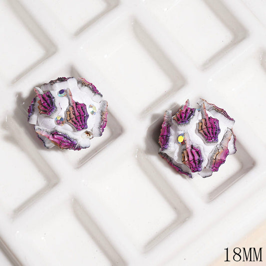 AB Rhinestones and Purple Skull Hand in Humor Gesture Clay Beads with, 18MM